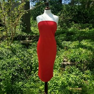 Red Plus Size strapless pencil dress